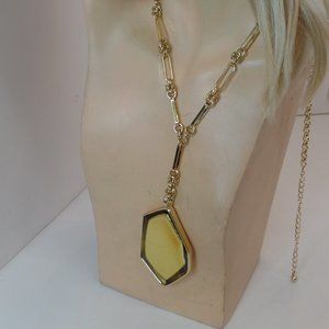 Chico's Chunky Goldtone Y Chain & Resin Filled Pendant 3" 30" Adjustable Chain
